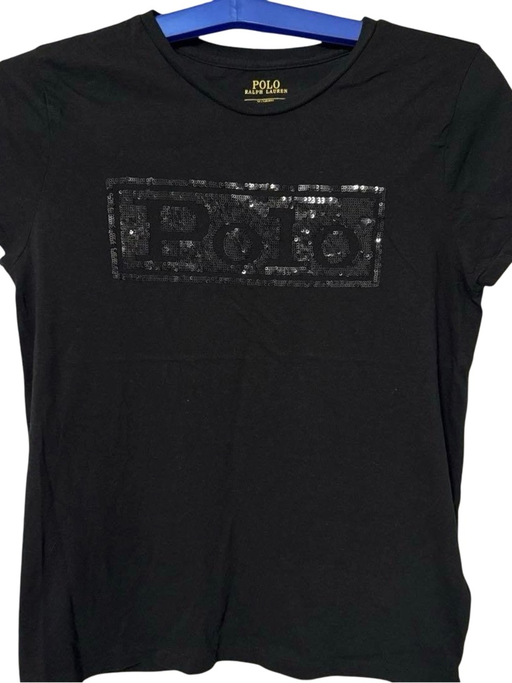 Ralph Lauren Black Tee with Yellow Logo Print